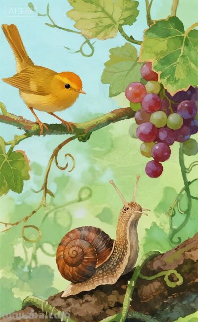 蜗牛与黄鹂鸟｜水彩插画 - 图画吧TUHUABA