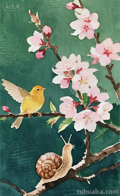 蜗牛与黄鹂鸟｜水彩插画 - 图画吧TUHUABA