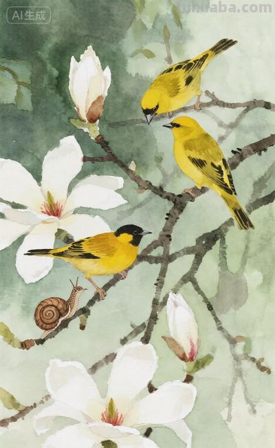 蜗牛与黄鹂鸟｜水彩插画 - 图画吧TUHUABA