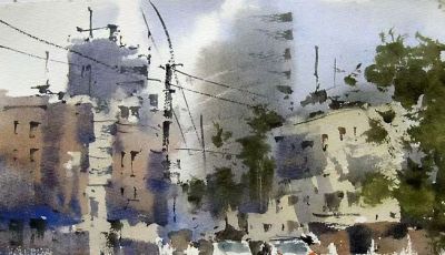 每日一画 | 城郭春容阔，楼台昼影迟，水彩晕染的上海街景速写 - 图画吧TUHUABA