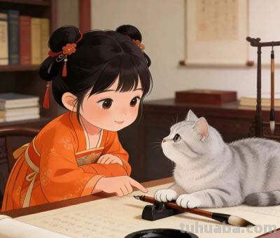 可爱猫咪插画｜猫猫和小主人 - 图画吧TUHUABA