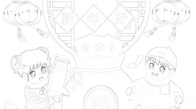 2026年元旦新年画报手抄报简笔画模板线稿绘画模板 - 图画吧TUHUABA