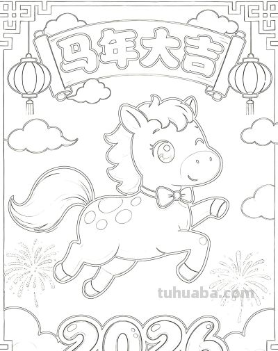 2026年元旦新年画报手抄报简笔画模板线稿绘画模板 - 图画吧TUHUABA