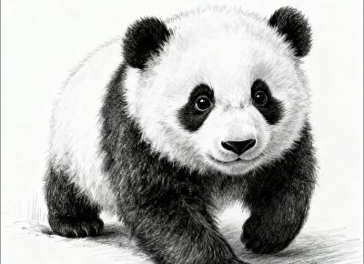 素描画，可爱熊猫 - 图画吧TUHUABA