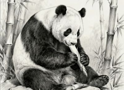 素描画，可爱熊猫 - 图画吧TUHUABA