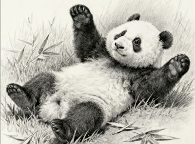 素描画，可爱熊猫 - 图画吧TUHUABA