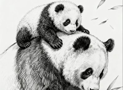 素描画，可爱熊猫 - 图画吧TUHUABA