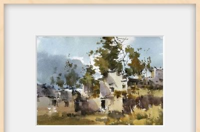 每日一画 | 远村秋色如画，红树间疏黄，水彩晕染的山村旧梦 - 图画吧TUHUABA