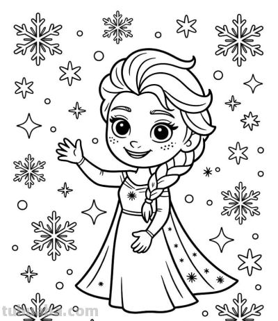 艾莎公主的简笔画线稿图 - 图画吧TUHUABA