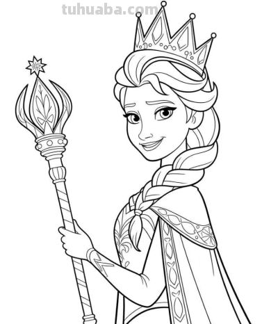 艾莎公主的简笔画线稿图 - 图画吧TUHUABA
