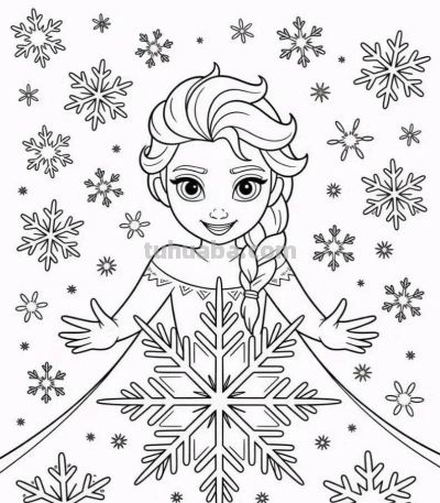 艾莎公主的简笔画线稿图 - 图画吧TUHUABA