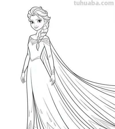 艾莎公主的简笔画线稿图 - 图画吧TUHUABA