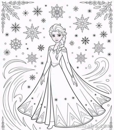 艾莎公主的简笔画线稿图 - 图画吧TUHUABA