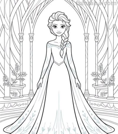 艾莎公主的简笔画线稿图 - 图画吧TUHUABA