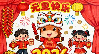 2026年元旦节手抄报画报绘画手抄报元旦小报 - 图画吧TUHUABA