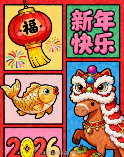 2026年元旦节手抄报画报绘画手抄报元旦小报 - 图画吧TUHUABA