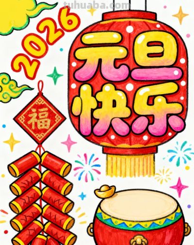 2026年元旦节手抄报画报绘画手抄报元旦小报 - 图画吧TUHUABA