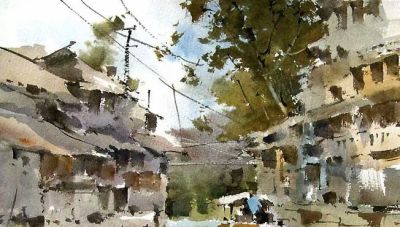 一画 | 小船悠悠水悠悠，古村岁月慢悠悠，水彩里的江南水乡 - 图画吧TUHUABA