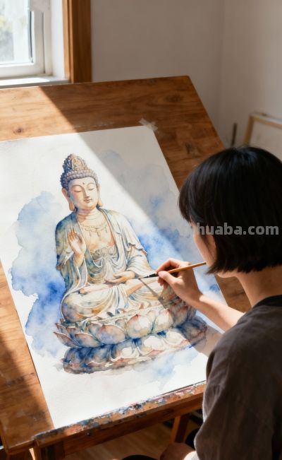 水彩的透明与流动，恰似佛法的无边与包容 - 图画吧TUHUABA