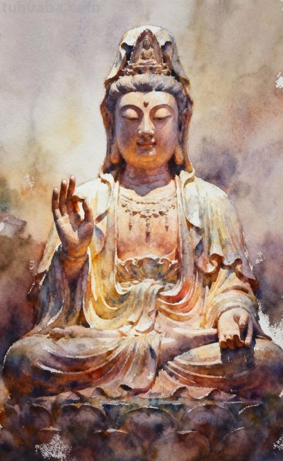 水彩的透明与流动，恰似佛法的无边与包容 - 图画吧TUHUABA