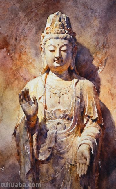 水彩的透明与流动，恰似佛法的无边与包容 - 图画吧TUHUABA