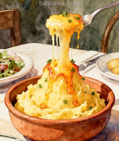 手绘风格吃播系列——芝士🧀土豆泥 - 图画吧TUHUABA