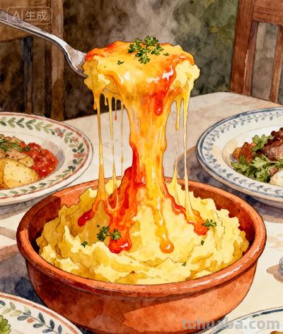 手绘风格吃播系列——芝士🧀土豆泥 - 图画吧TUHUABA