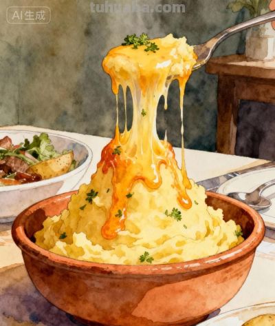 手绘风格吃播系列——芝士🧀土豆泥 - 图画吧TUHUABA