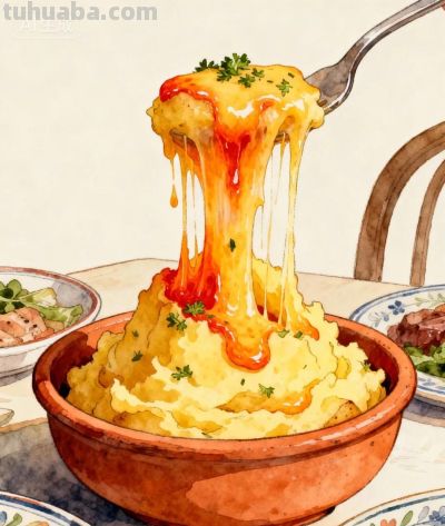 手绘风格吃播系列——芝士🧀土豆泥 - 图画吧TUHUABA