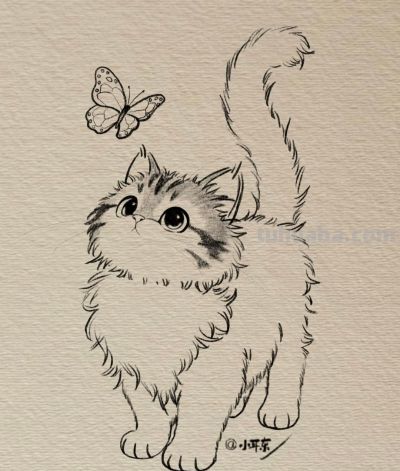 可爱的素描小猫图分享丨小耳东 - 图画吧TUHUABA