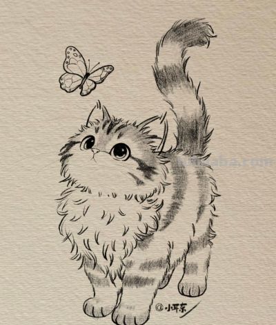 可爱的素描小猫图分享丨小耳东 - 图画吧TUHUABA