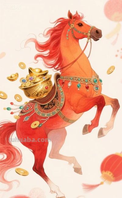 水彩跃马·聚宝迎新 - 图画吧TUHUABA