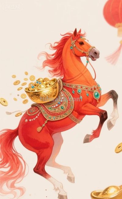 水彩跃马·聚宝迎新 - 图画吧TUHUABA