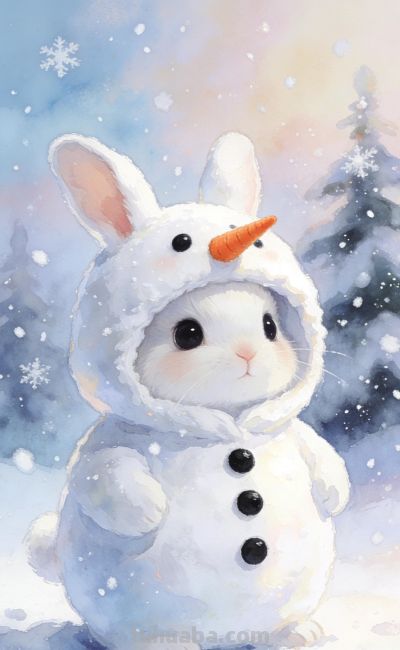 [31张]可爱小猫兔子雪人插图 - 图画吧TUHUABA