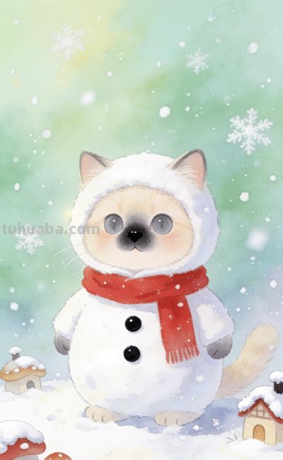 [31张]可爱小猫兔子雪人插图 - 图画吧TUHUABA