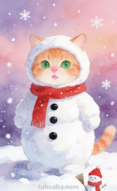 [31张]可爱小猫兔子雪人插图 - 图画吧TUHUABA