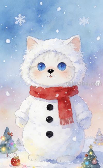 [31张]可爱小猫兔子雪人插图 - 图画吧TUHUABA