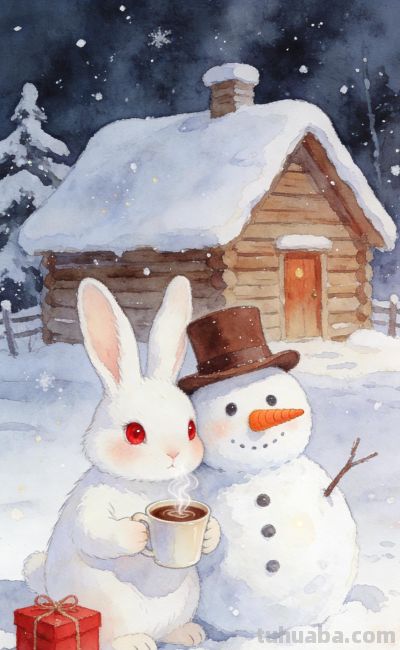 [31张]可爱小猫兔子雪人插图 - 图画吧TUHUABA