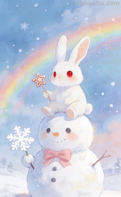 [31张]可爱小猫兔子雪人插图 - 图画吧TUHUABA