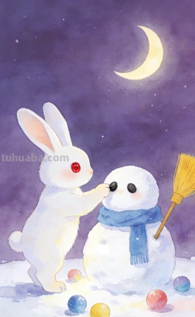 [31张]可爱小猫兔子雪人插图 - 图画吧TUHUABA