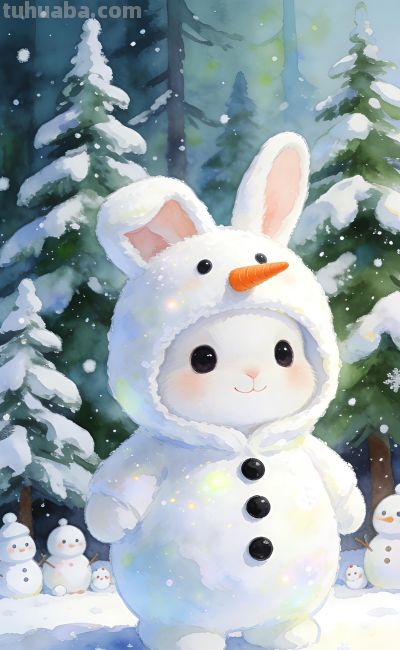 [31张]可爱小猫兔子雪人插图 - 图画吧TUHUABA