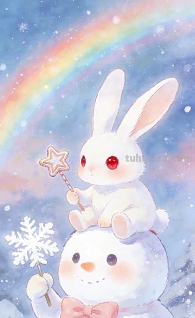 [31张]可爱小猫兔子雪人插图 - 图画吧TUHUABA