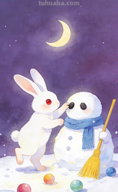 [31张]可爱小猫兔子雪人插图 - 图画吧TUHUABA