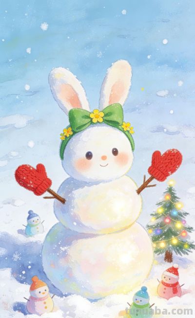 [31张]可爱小猫兔子雪人插图 - 图画吧TUHUABA