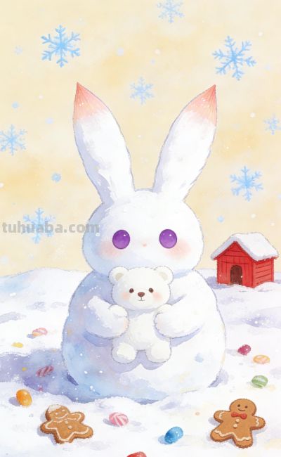 [31张]可爱小猫兔子雪人插图 - 图画吧TUHUABA