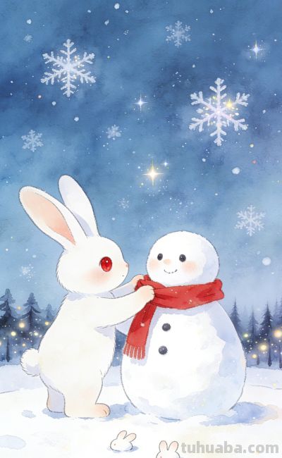 [31张]可爱小猫兔子雪人插图 - 图画吧TUHUABA