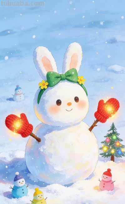 [31张]可爱小猫兔子雪人插图 - 图画吧TUHUABA