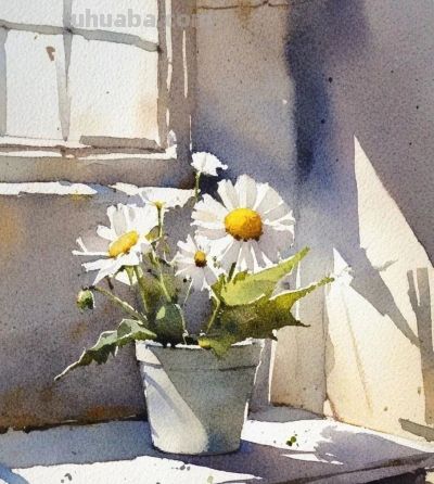 水彩小雏菊浪漫绽放 - 图画吧TUHUABA