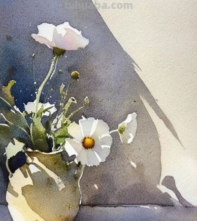 水彩小雏菊浪漫绽放 - 图画吧TUHUABA