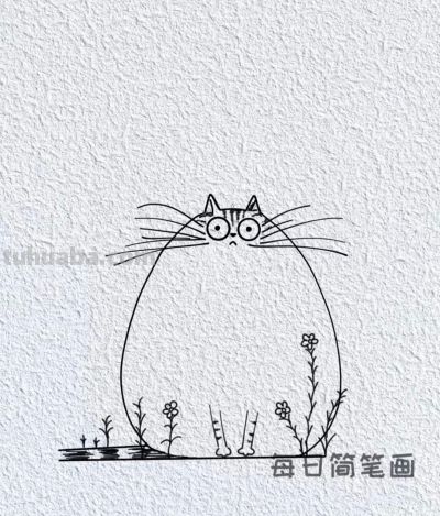 萌趣胖猫插画 绿意盎然 可爱到爆丨每日简笔画I分享 - 图画吧TUHUABA